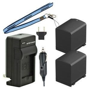 Two BP-819 Batteries, One Charger & Neck Strap for Canon VIXIA and XA Series Camcorders