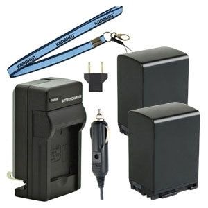Two BP-827 Batteries, One Charger & Neck Strap for Canon VIXIA and XA Series Camcorders