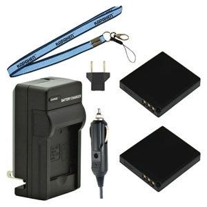 Two New DMW-BCE10 CGA-S008A/1B VW-VBJ10 Batteries Plus One Charger Kit & Neck Strap Combo for Panasonic Cameras and Camcorders