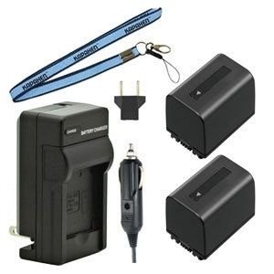 Two NP-FV70 InfoLithium V Series Batteries, Charger & Neck Strap Combo for Sony Camcorders