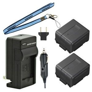 Two New VW-VBG130 Batteries Plus One Charger Kit and Neck Strap Combo for Panasonic Camcorders
