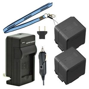 Two New VW-VBG260 Batteries Plus One Charger Kit and Neck Strap Combo for Panasonic Camcorders
