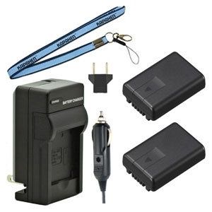 Two New VW-VBL090 Batteries Plus One Charger Kit & Neck Strap Combo for Panasonic Camcorders
