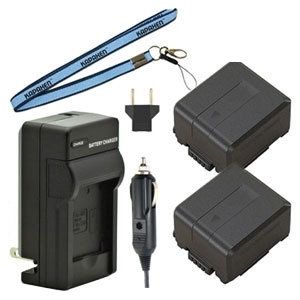 Two New VW-VBN130 Batteries Plus One Charger Kit and Neck Strap Combo for Panasonic Camcorders