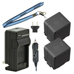 Two New VW-VBN260 Batteries Plus One Charger Kit and Neck Strap Combo for Panasonic Camcorders